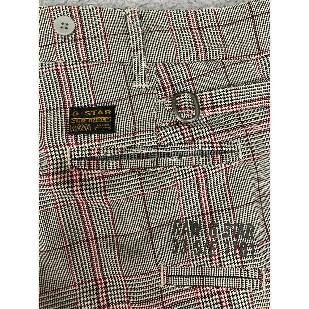 Y2K G-Star Raw Pants Men 36x30 (Tag 34x32) Multicolor Glen Plaid Distressed
